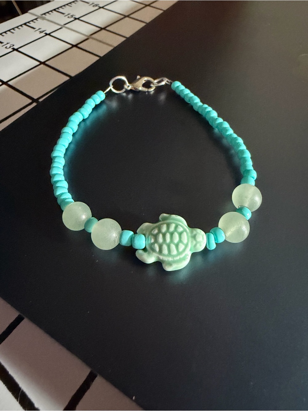 Sea Turtle Beaded Bracelet in Aqua